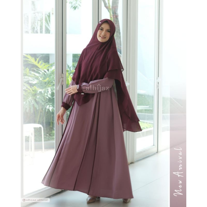 Set Gamis Polos Cantik Elegan Azizah by Al Hijaz Free Tote Bag