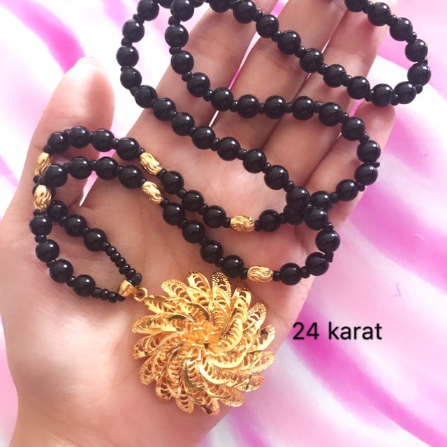 kalung giok liontin bunga lapis emas 88