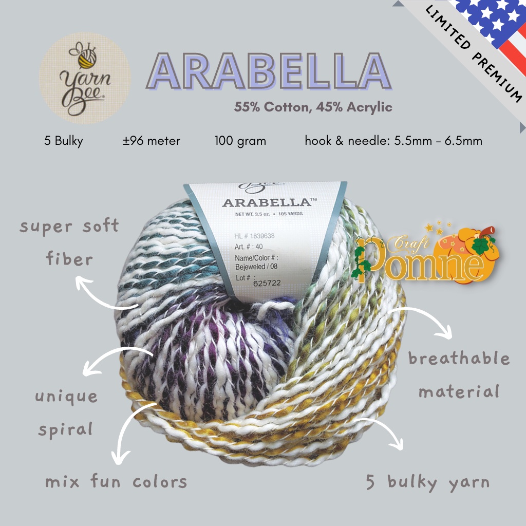 LIMITED USA - YARN BEE ARABELLA - COTTON ACRYLIC YARN - PREMIUM SOFT CROCHET KNITTING YARN SPIRAL VARIEGATED MIX COLORS