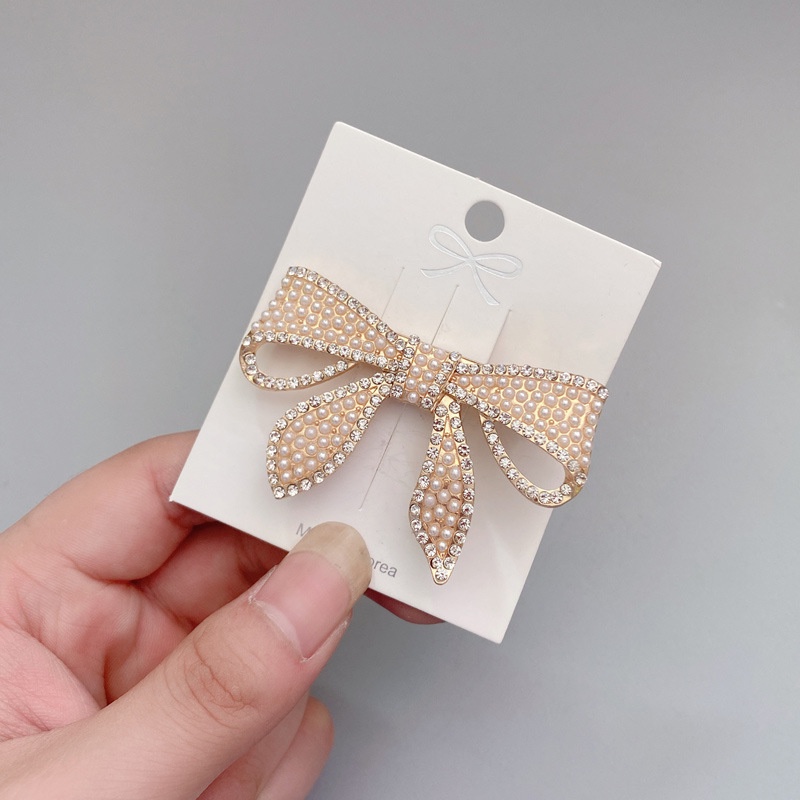 Jepit Rambut Bentuk Pita Aksen Mutiara Dan Berlian Imitasi Untuk Perempuan