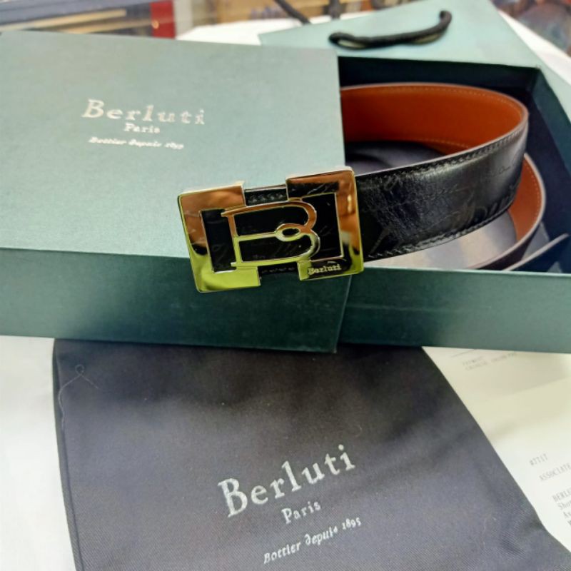 Ikat Pinggang Berluti  Mirror Belt/Gesper Kulit Asli Impor