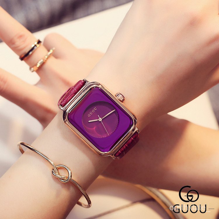 【Factory Outlet】GUOU Watch untuk Wanita2021Baru Jelly Desain Kecil Square Watch Sederhana Fashion Silikon Band Jam tangan anti air perempuan