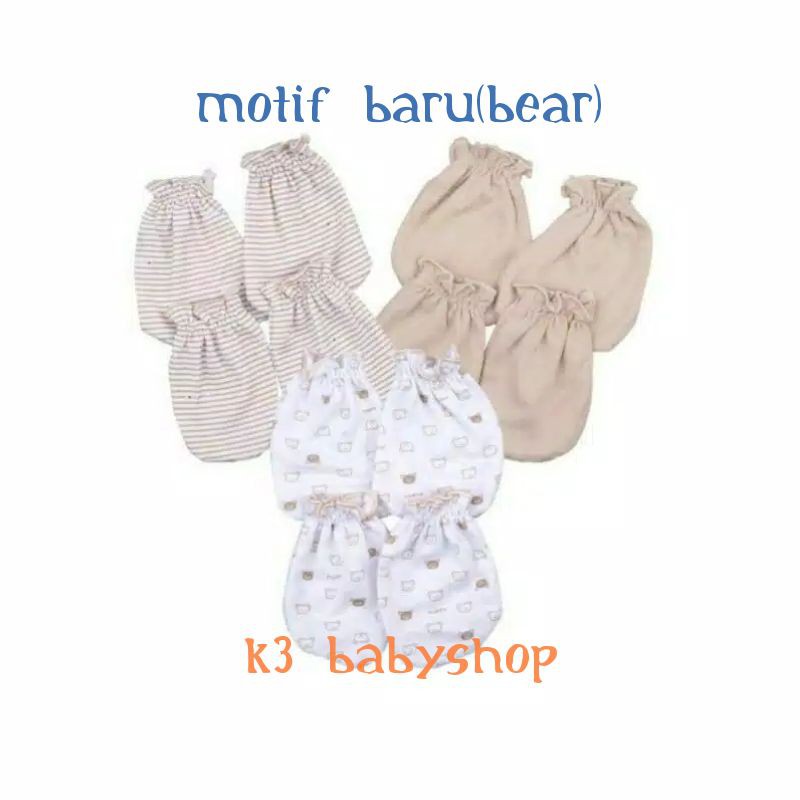 Fluffy Sarung Tangan Kaki Bayi Khaki Newborn coklat krem cream putih salur SNI STK