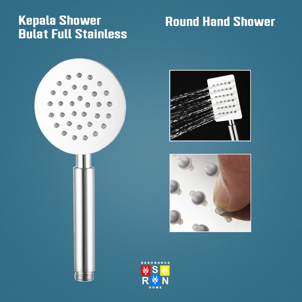 Kepala Hand Shower Mandi Universal Full Stainless SUS 304 Model Bulat Resonance Home