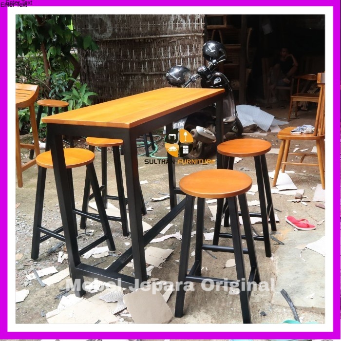 Set Meja Makan Minimalis - Stool Bar - Kursi Cafe Kayu Jati
