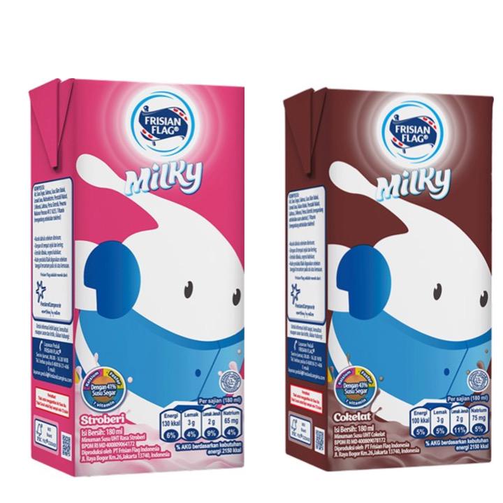 

FRISIAN FLAG MILKY UHT Cokelat & Stroberi 110ml / 180ml