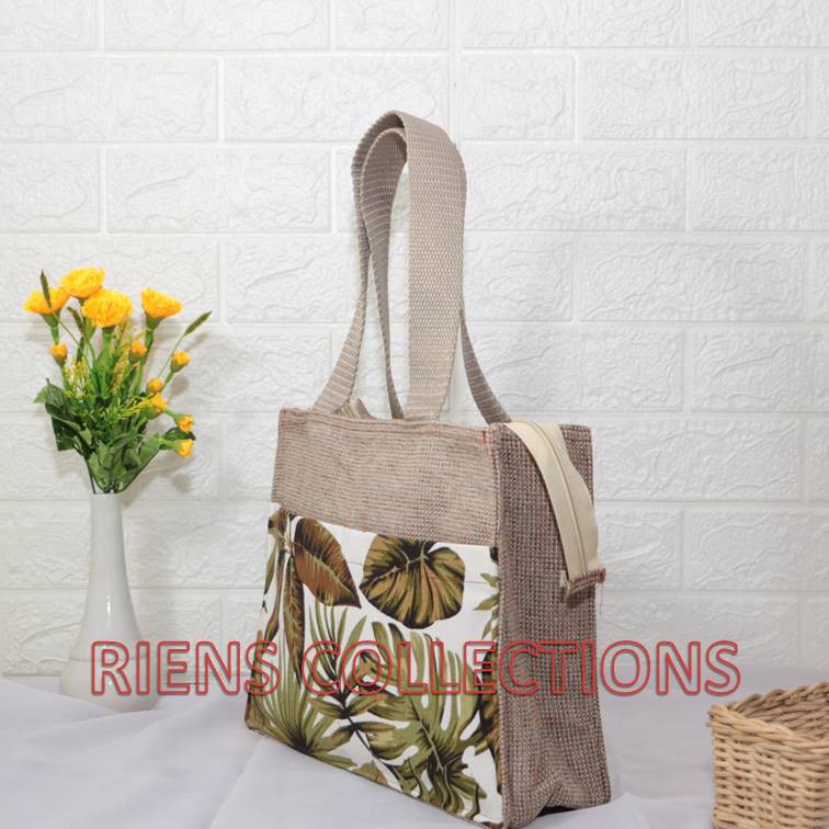 RIENS COLLECTIONS. TAS GONI WANITA KOMBINASI KANVAS MOTIF ADENIA COKLAT. Tas Kanvas Tas Jogja