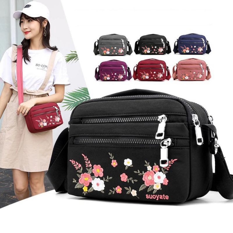 Hot Sale 2023 Promo Fashion Women Tas Selempang Casual Flower Bordir Beautiful Bag School