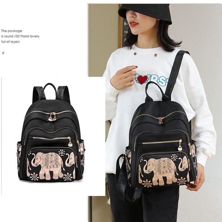 TAS RANSEL WANITA 4 RESLETING ANTI AIR CHIBAO MOTIF GAJAH HITAM IMPORT BACKPACK FASHION KOREA REGENCY TA461B5 REMAJA KEKINIAN PREMIUM BATAM GENDONG PUNGGUNG MURAH