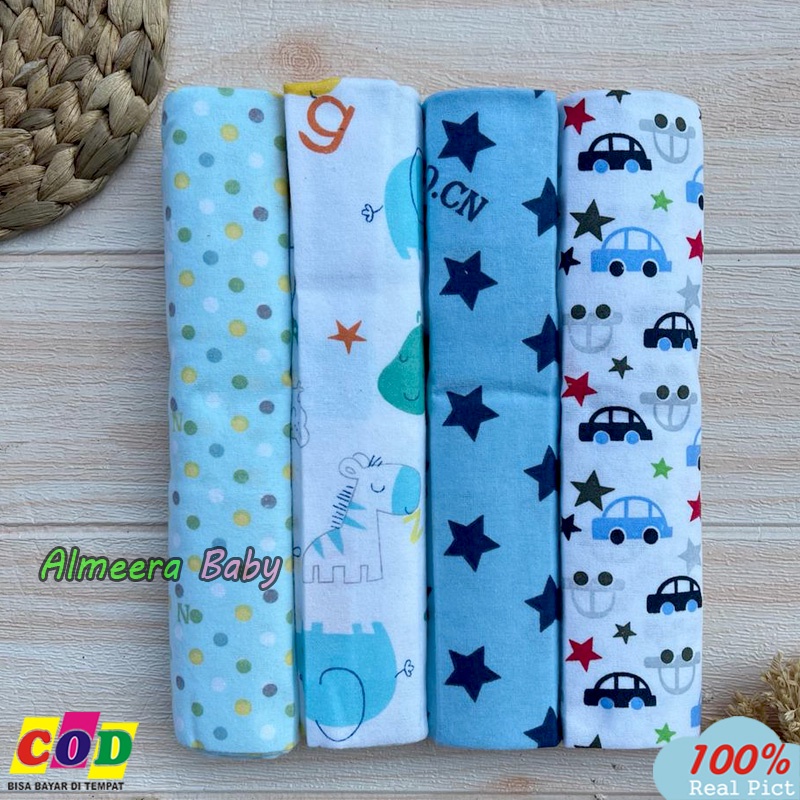 Isi 4 PCS Bedong Bayi Pernel Bayi Motif Karakter Bayi Baru Lahir Ukuran 95 Cm x 75 Cm Almeera Baby And Kids