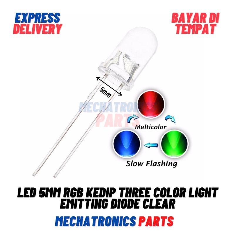 LED FLASHING THREE COLOR COLORFUL 5MM RGB LIGHT CLEAR DUA KAKI DIMMER