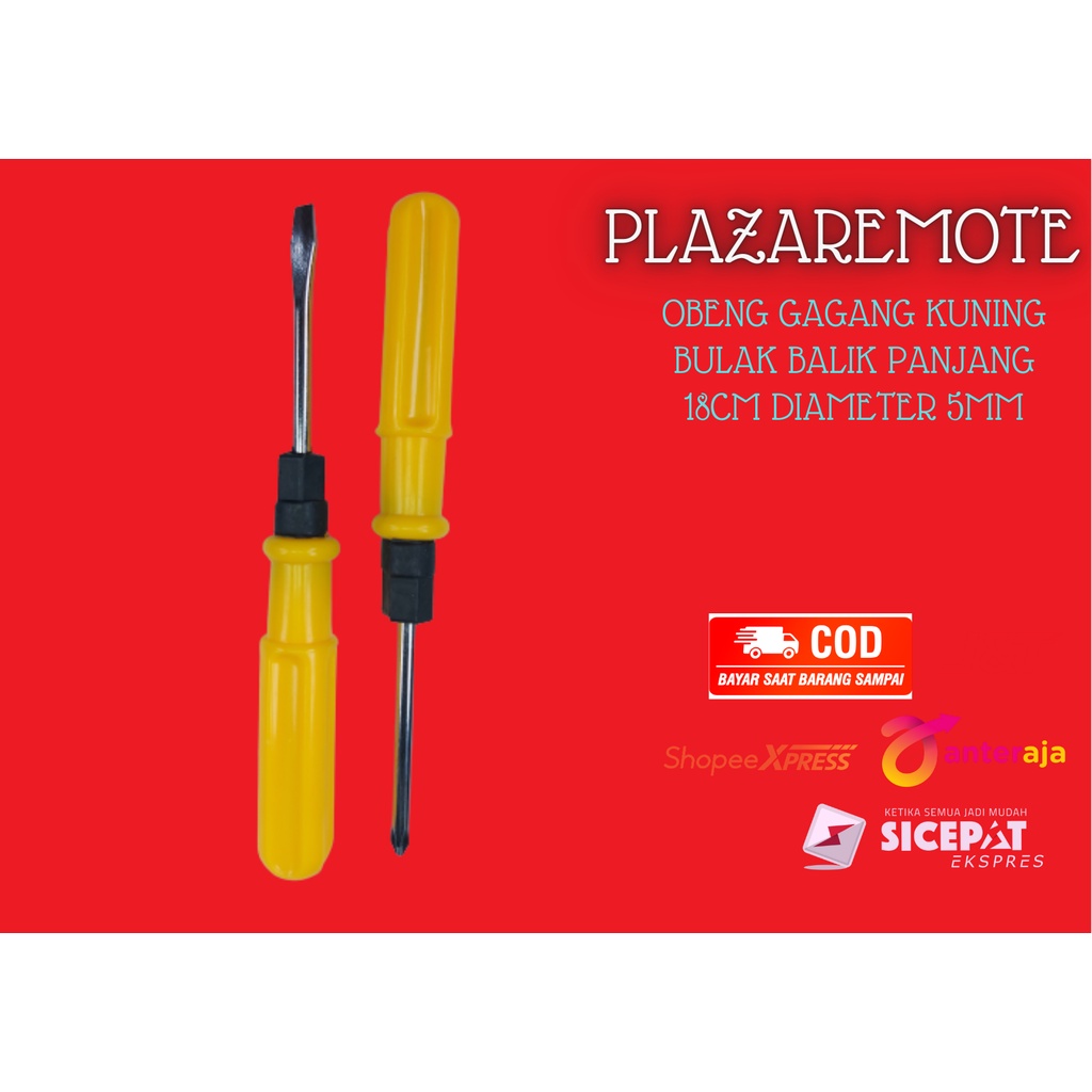 OBENG BULAK BALIK MIN DAN PLUS KUNING PANJANG 2WAY 18CM DIAMETER 4MM