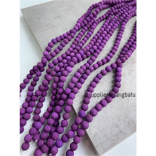 renceng PURPLE lava stone UNGU 8mm batu akik merapi larva diffuser bahan kalung gelang anting strap mask kerajinan tangan craft citayam fashion week etink vintage elegan bali manik crystal perhiasan