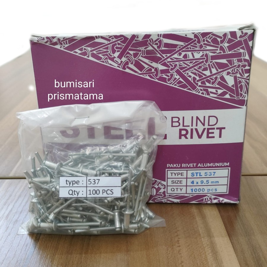 Paku Rivet Alumunium 537 (4 x 9,5 mm) - Per pack isi 100