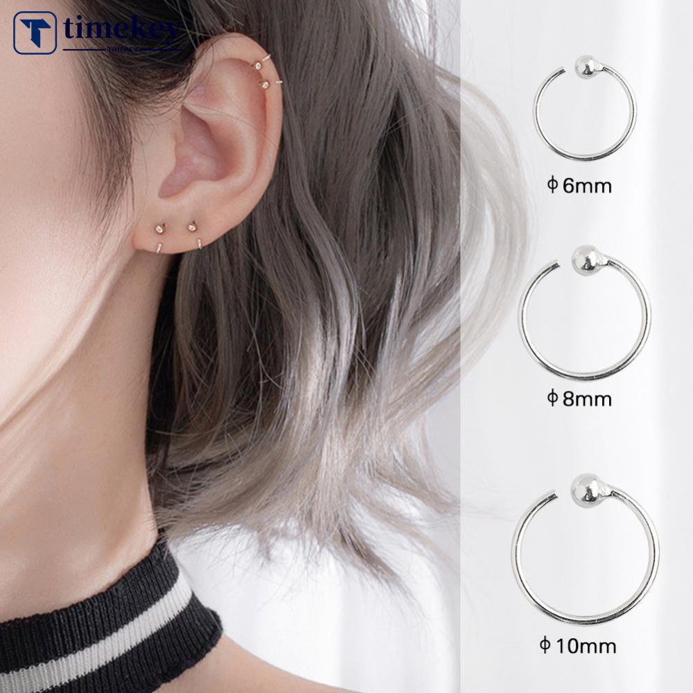 Timekey 1PC Anting Tusuk Sterling Silver 925 Anti Alergi 6mm 8mm 10mm Untuk Wanita A6K7