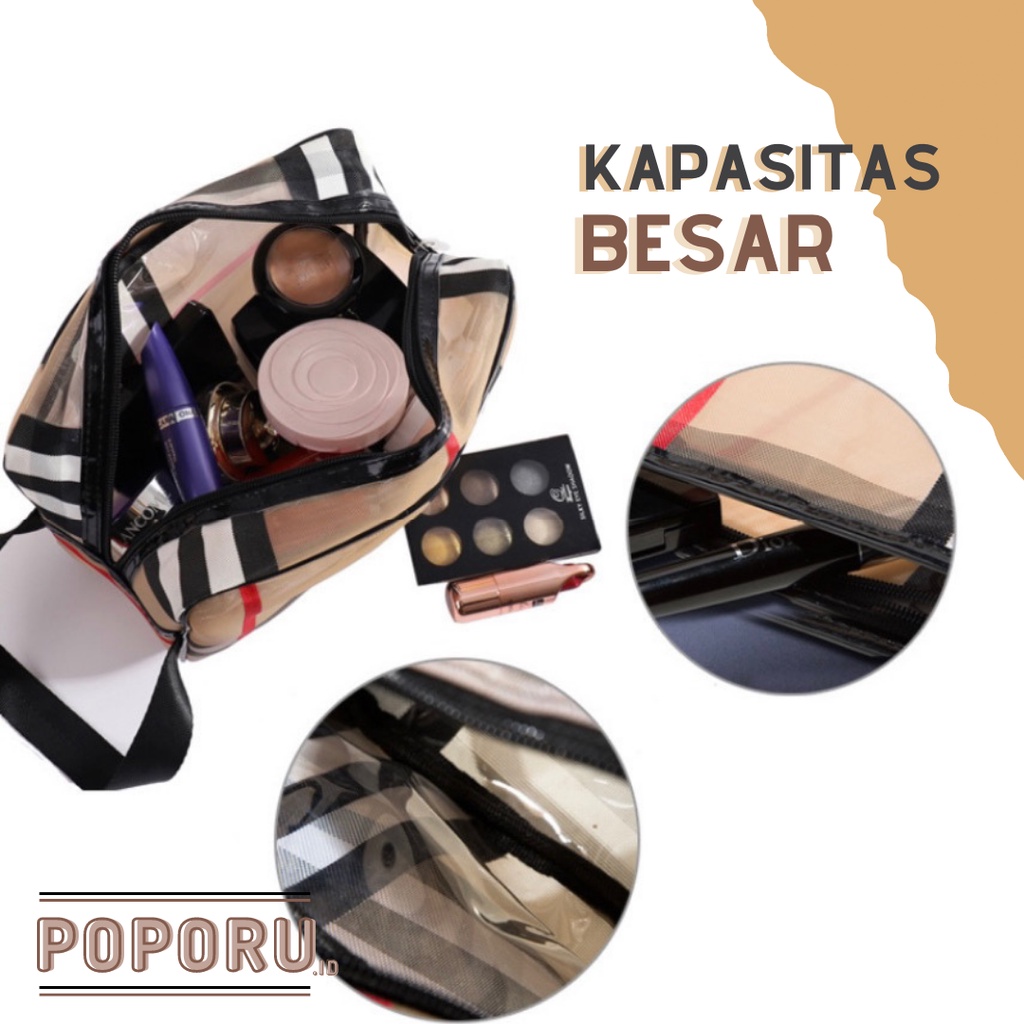 POPORU CLASSIC POUCH - Travel Bag Cosmetic Small Large - Tempat Make Up Kosmetik Mewah Besar