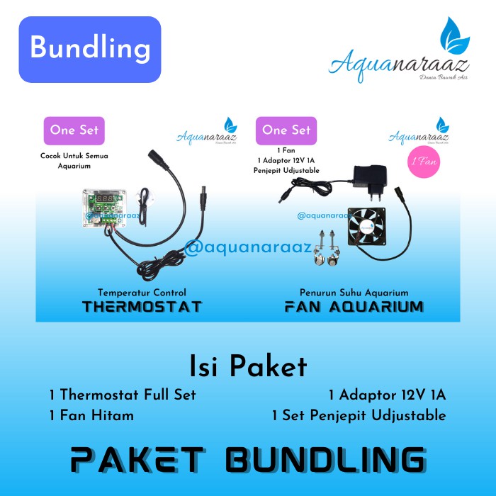 Paket Bundling 1 Fan Aquarium Hitam Dan Thermostat DC 12V Aquascape Aquarium Air Laut Fan Aquarium O