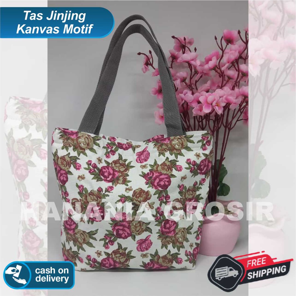 TAS JINJING HANDBAG BAHAN KANVAS MOTIF BUNGA 2