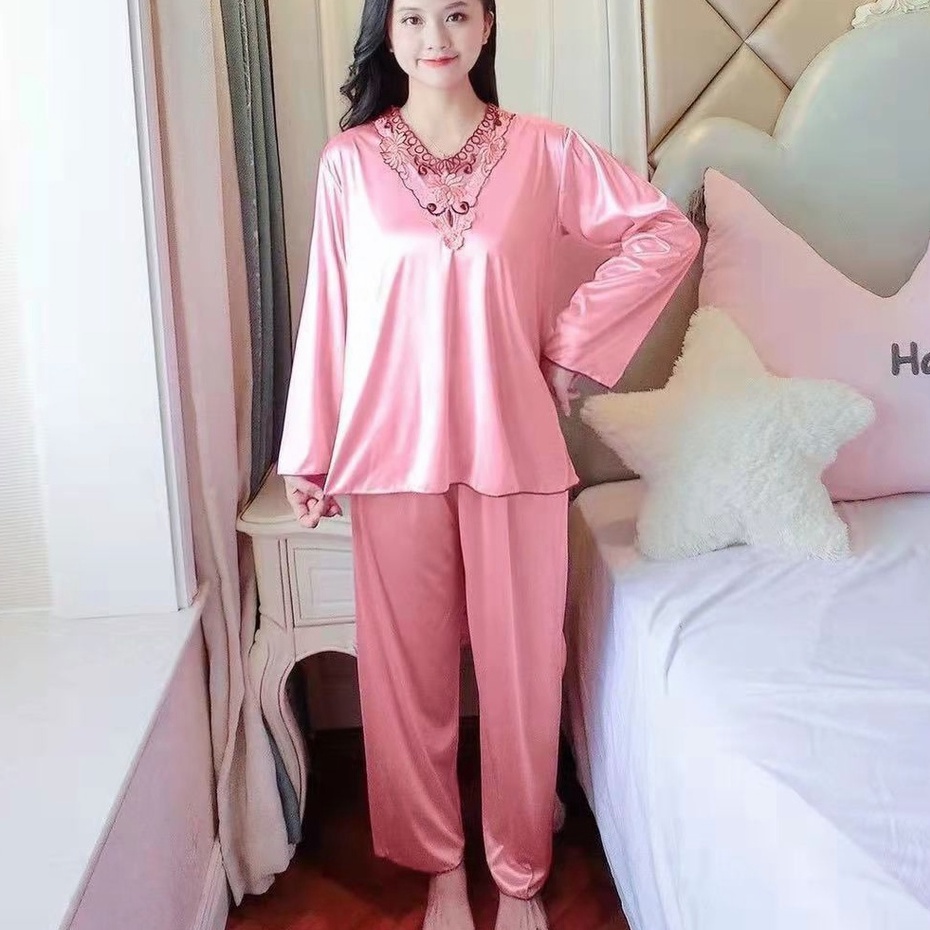 [COD] baju tidur wanita dewasa/piyama satin/daster kekinian lengan panjang