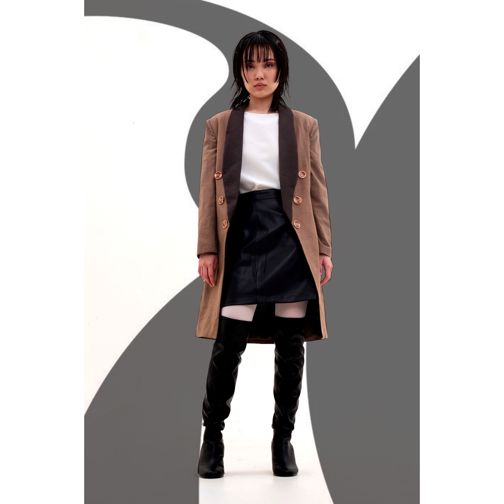 Long Plaid Brown Coat