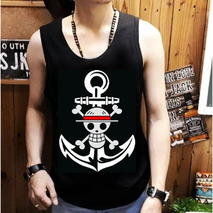 Shalch Trendy / Singlet Pria Motif Kartun Terbaru Gambar Luffy One Piece Logo / Pakaian Pria