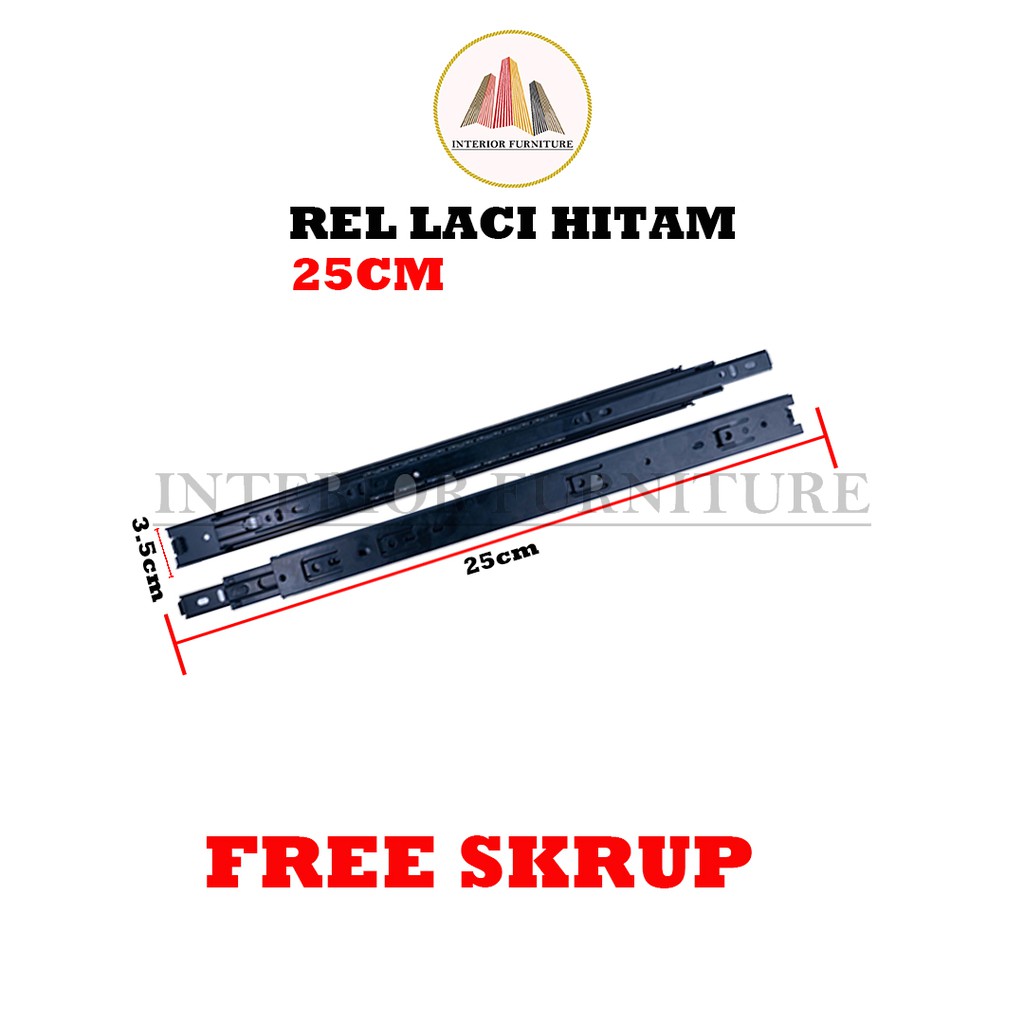 Rel Laci Double Track Hitam 25 cm Full Extention 2x Tarikan