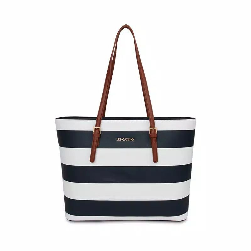 Tas ToteBag Les Catino Micronesia Tote Big Stripe White/Navy