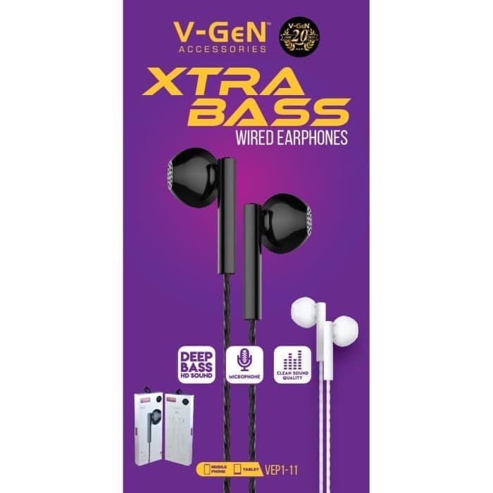 B*   Headset V-gen VEP1-11 Handsfree Wired Earphone Stereo Extra Bass Vgen