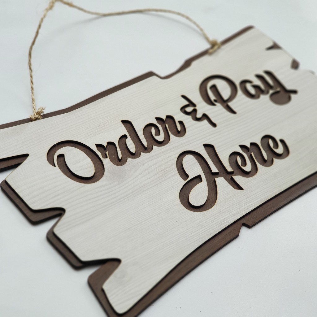 Gantungan Sign Cafe / Resto - ORDER &amp; PAY BESAR 40 x 25 Cm