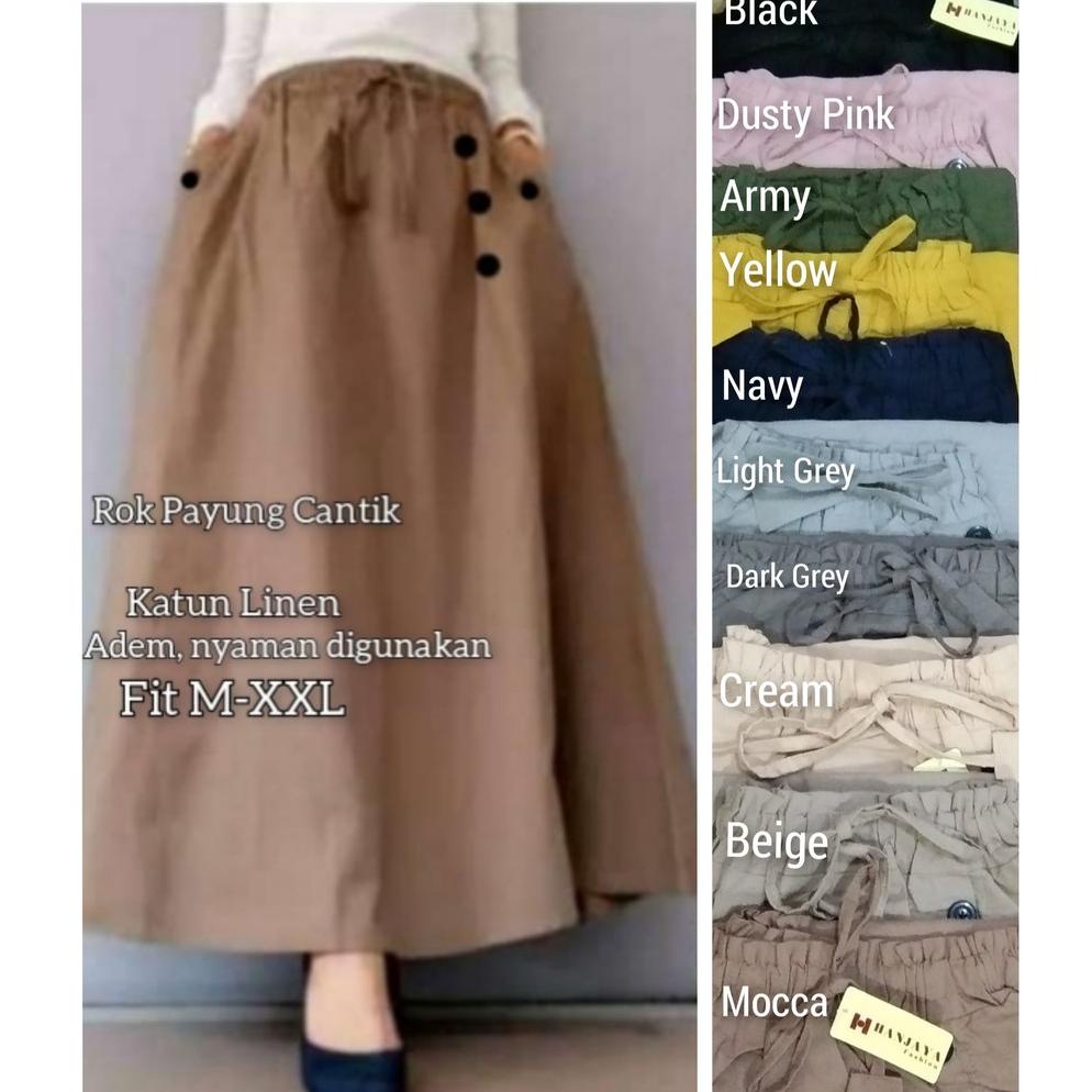 Rok Katun Linen Rami Panjang Payung/Rok Lebar Mayung. Rok Remaja Muslim/Rok Jumbo