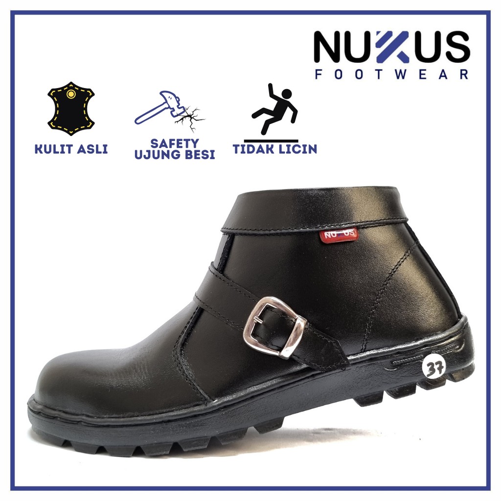 Sepatu Safety Boots Wanita Kulit Asli Nukus Hitam - R