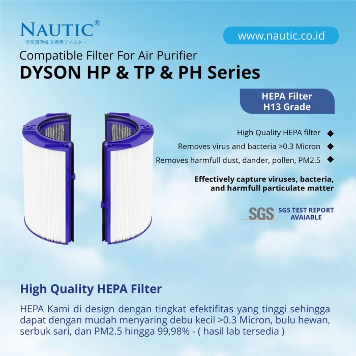 Nautic - Replacement Filter untuk Air Purifier Dyson Pure cool TP06 TP07 TP09 HP06 HP07 HP09 / HEPA+Carbon