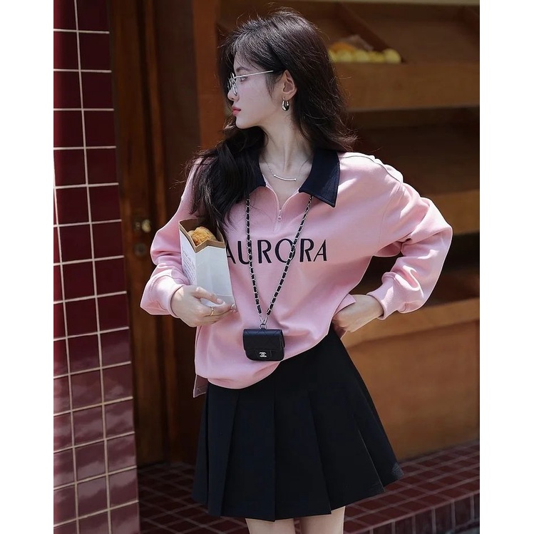 Sweater Wanita | AURORA Sweater Kerah ziper Wanita Oversize | Sweater Korean Style Wanita Outfit Kekinian