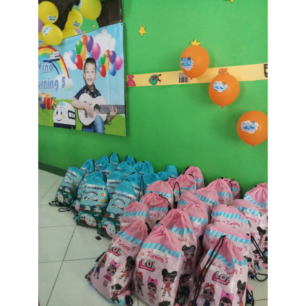 Tas Ulang Tahun Natal Christmas Murah Serut Backpack 30x40cm Gym sack String bag Custom TERLARIS Paling Laku dan Lucu