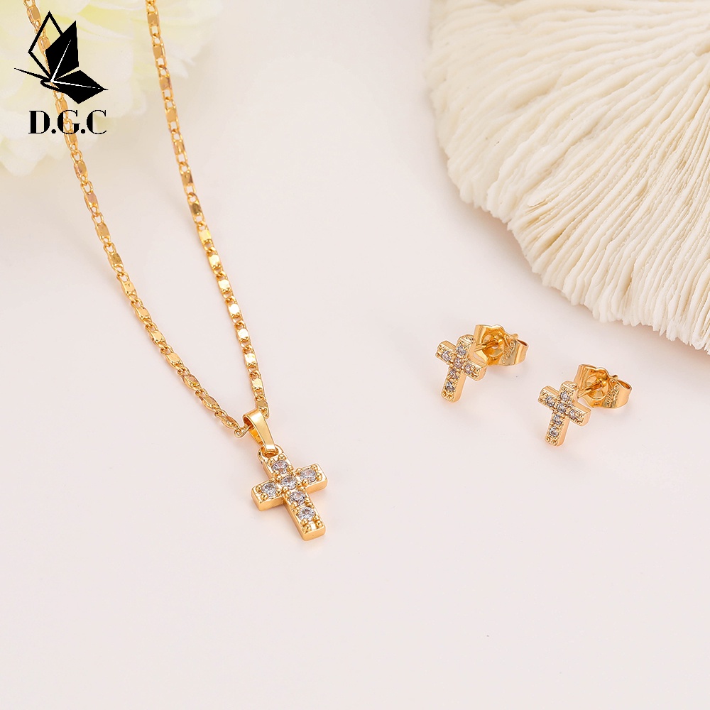 ♥D.G.C✨Titanium Set Perhiasan Anak Perempuan Satu Set Gelang Cincin Anting Dan Kalung D444