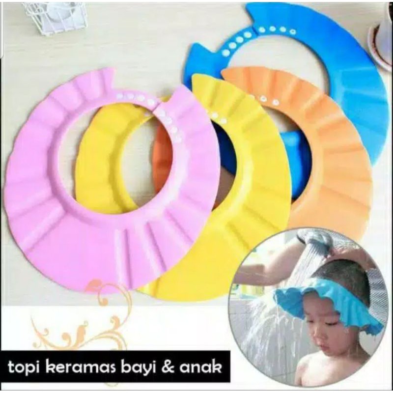 TOPI KERAMAS BAYI DAN ANAK / BABY SHOWER CAP / SHOWER HAT / TOPI KERAMAS / PENUTUP KEPALA DAN RAMBUT BAYI ANAK / PENUTUP TELINGA BAYI ANAK