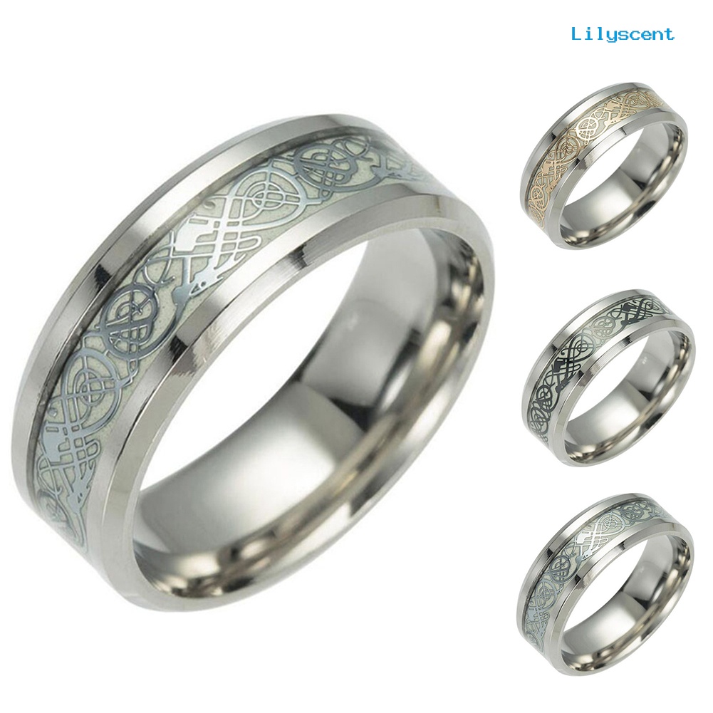 Ls Cincin Desain Naga Luminous Bahan Stainless Steel Gaya Vintage Klasik Untuk Pria / Wanita