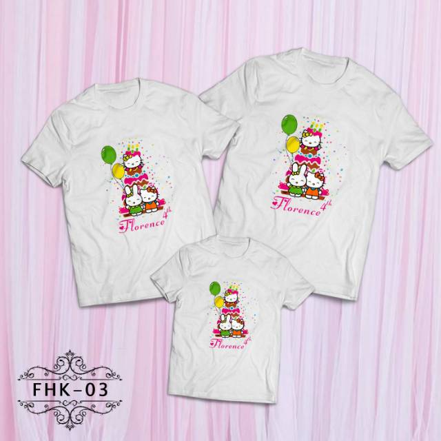 Hello kitty birthday kaos oblong pria wanita anak couple family custom