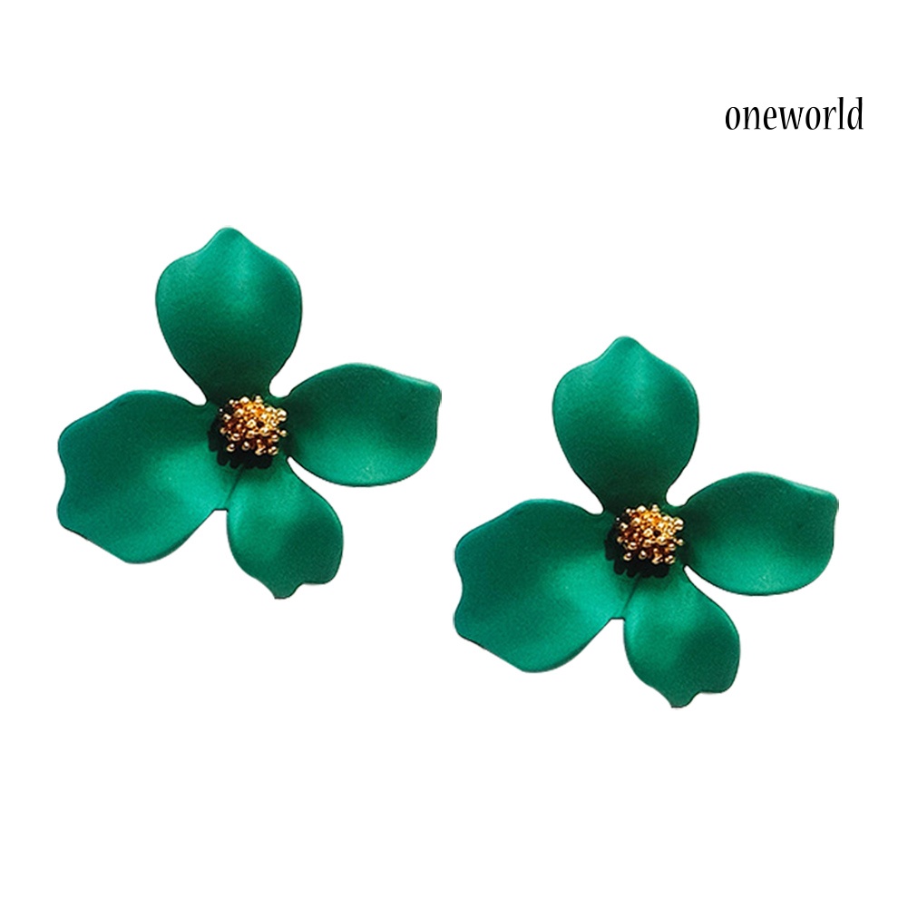 OW@ Fashion Girls Flower Ear Studs Women All-match Date Party Travel Earrings Gift-Green