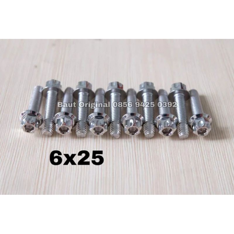 baut probolt gs1 6x25 mm stainless new model drat 10 panjang 2.5cm ukuran 10 silver gear 2 kunci belimbing heng