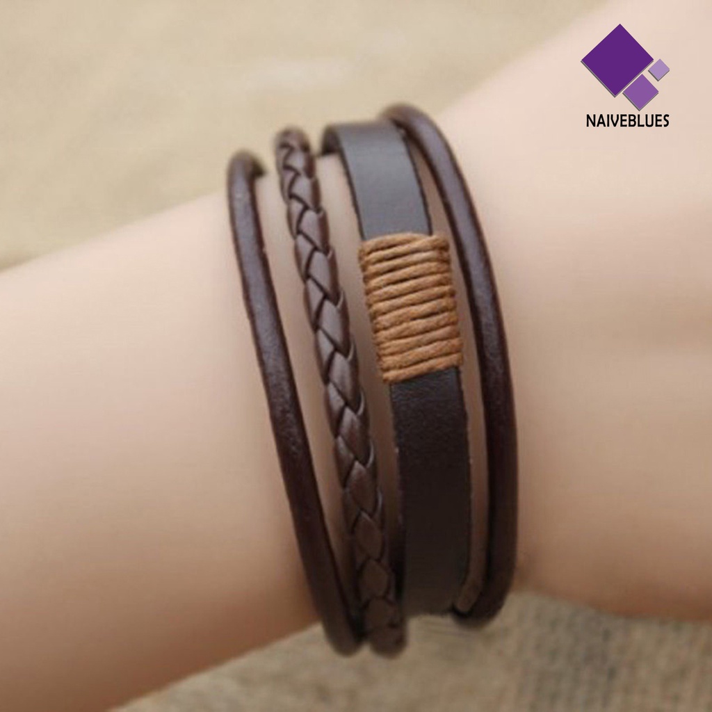 Gelang Bangle Multilayer Adjustable Bahan Kulit Imitasi Untuk Unisex