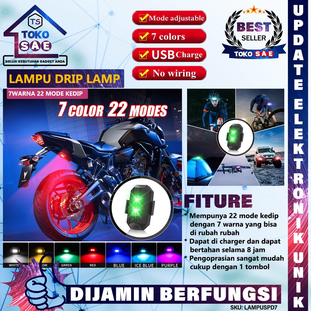 Lampu LED Kedip Indikator Sinyal Lampu Kilat Anti Tabrakan Untuk Malam Hari 7 Warna Warni Multi Mode