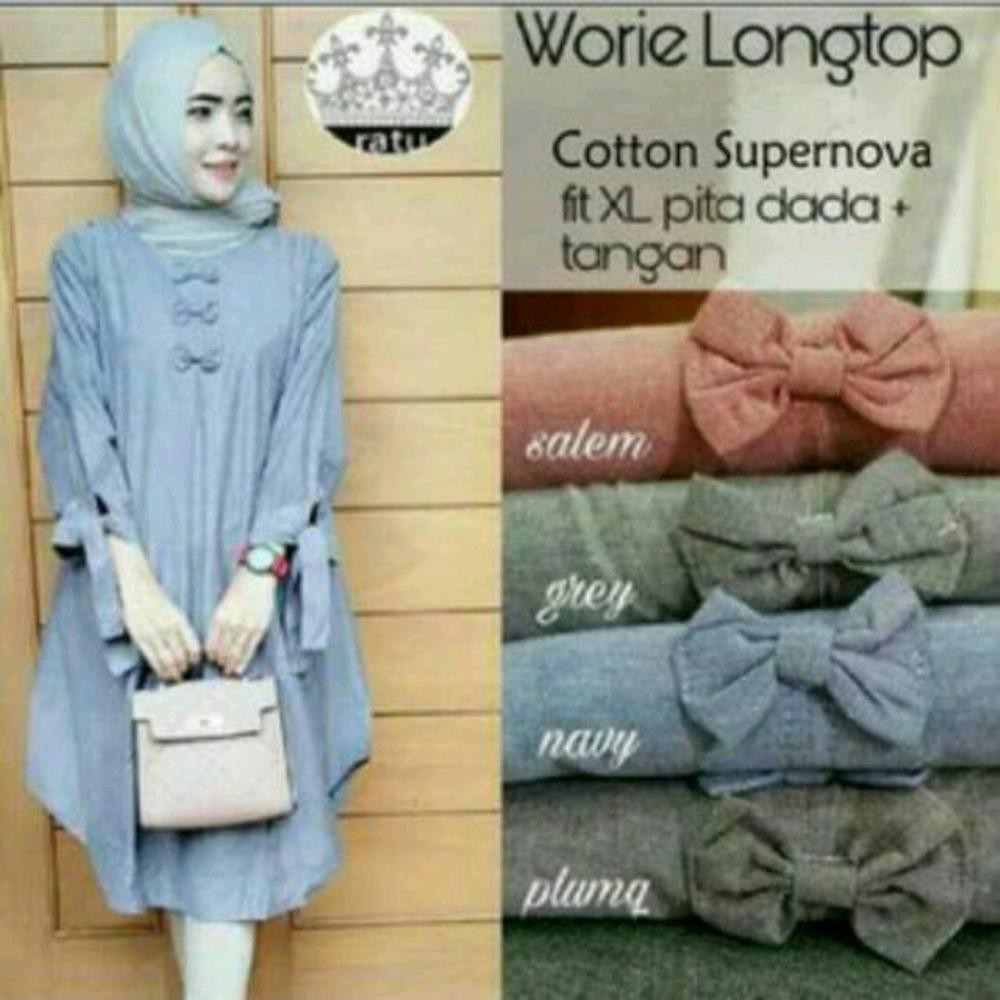 BAJU ATASAN WANITA WORIE LONGTOP KEMEJA BLOUSE PANJANG TANGAN  BUKAN CRESSIDA H M DNC ZOYA SUNDAY M