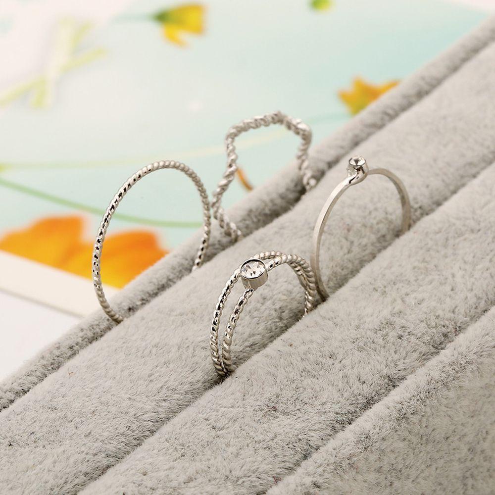 Needway 5 Pcs Lucu Chic Gaya Terang Kristal Berlian Imitasi Midi Knuckle Finger Joint Rings Wanita Cincin Set Fashion Gelombang Punk Berlapis Emas Cincin Tipis