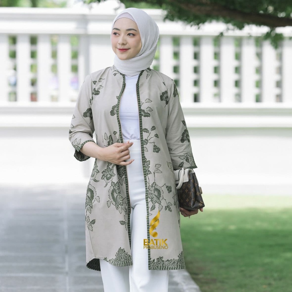 Atasan Tradisional Batik Prabuseno Original Motif ROSA IJO   Tunik Batik Wanita  Lengan Panjang Model kekinian stylish dan elegan cocok buat kerja ngantor dan kondangan.