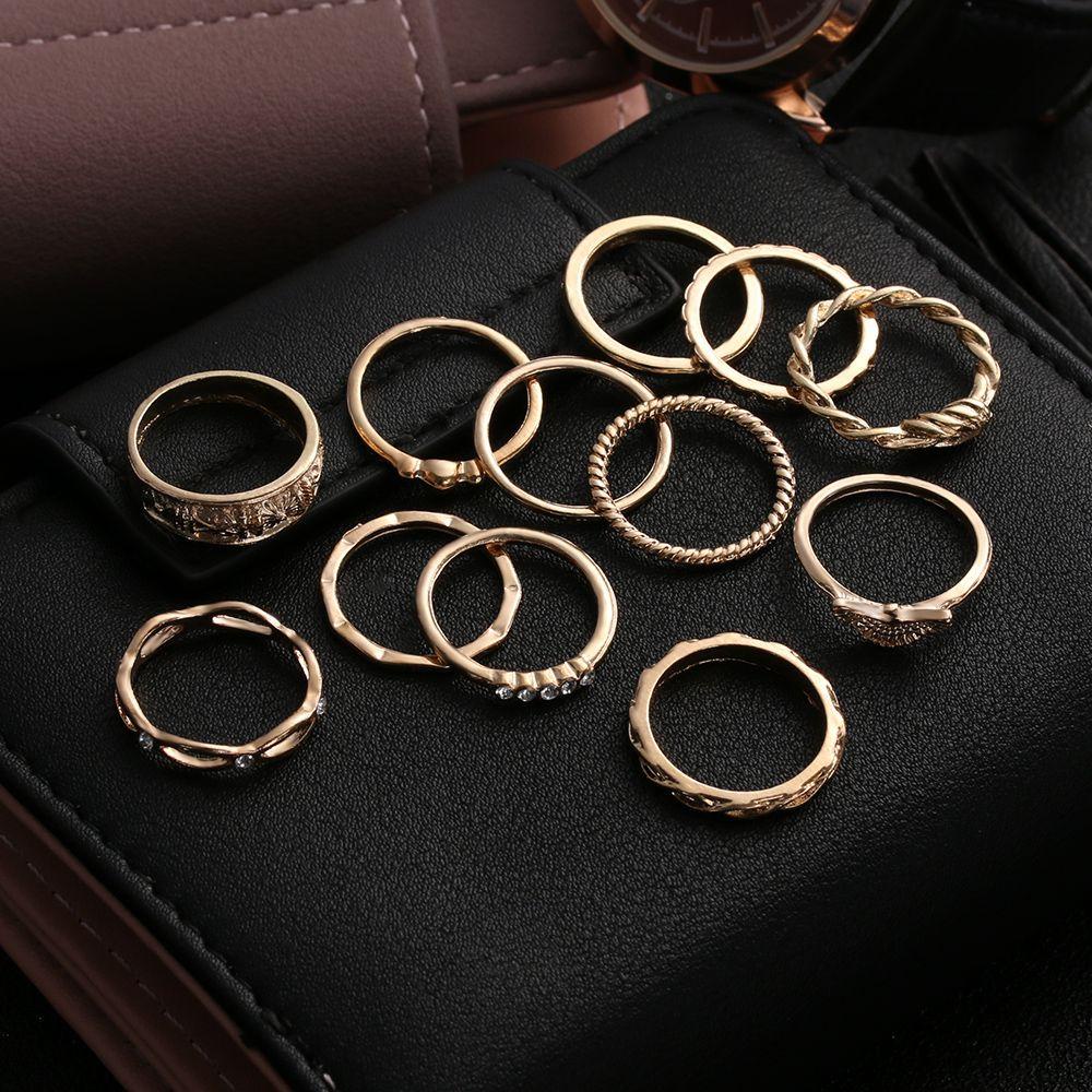 Top 12Pcs/Set Cincin Jari Buku Jari Pesta Punk Wanita Band Susun