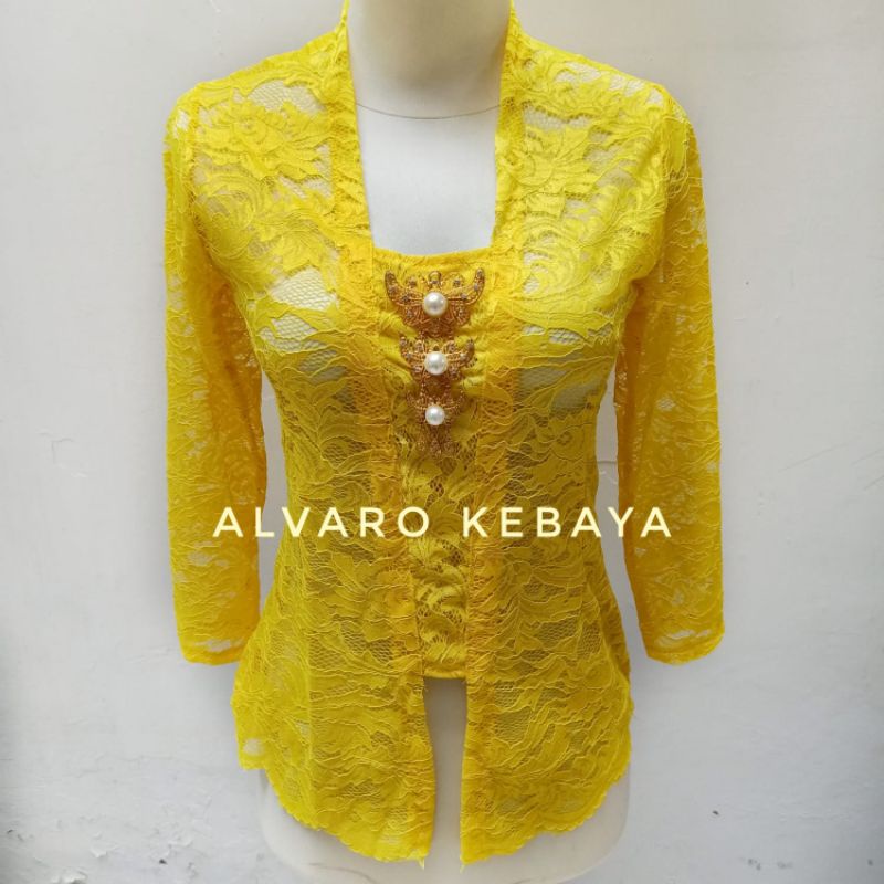 Atasan kebaya jadi brukat halus strait melar -  kutubaru stretch brokat modern real pict ready stock langsung pakai brukat halus best seller cantik murah kondangan wisuda baju jawa wanita tradisional-4