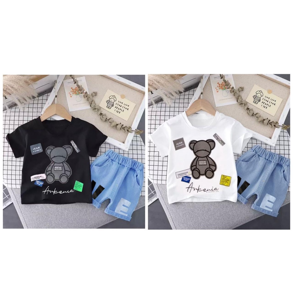 SETELAN BAJU ANAK MOTIF ARKENIA DENIM / BAJU ANAK LAKILAKI DAN ANAK PEREMPUAN USAI 6-10BLN 1-5THN / BAHAN BAJU COMBED CELANA DENIM LENGAN DAN CELANA PENDEK / ADEM DAN NYAMAN SAAT DIPAKAI ANAK-ANAK / PAKAIAN ANAK TERPOPULER KEKINIAN TRENDY SEKARANG INI