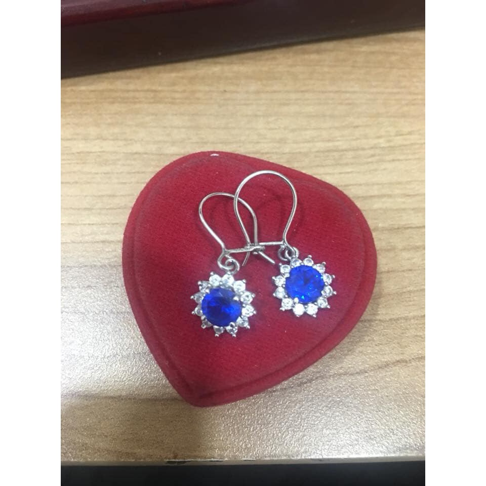 Anting kait Lady Di batu biru Mas putih