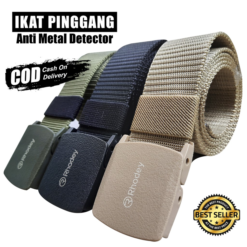 Ikat Pinggang Pria Tactical Anti Metal Detector Gesper Kepala Plastik Bahan Canvas Men Belt